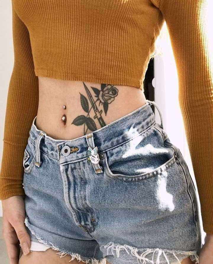 2 TOP 2 Abdomen Tattoos Black Rose with Dagger or Knife
