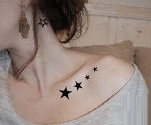 4 TOP 4 Tattoos on Collavicle and Shoulder Blade Woman Four black stars of progressive size