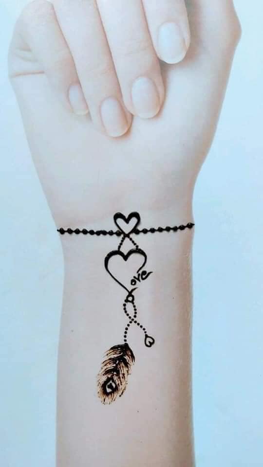 Tattoos on the Wrist Woman Infinity Indian Bracelet with hearts fluma and word love